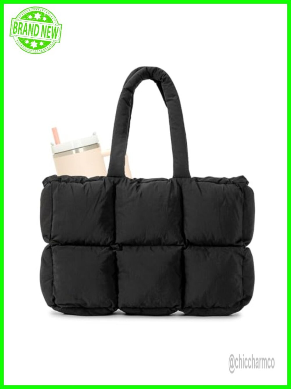 Puffer Tote Bag Puffy Nylon Shoulder Purse 15.6 Laptop Tumbler Holder